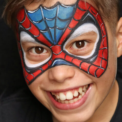 Water makeup pure used on child looking like Spiderman