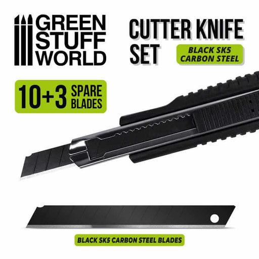 Black hoby knife. Black SK5 carbon steel. 10+3 spare blades.