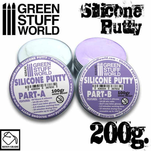 Two containers containing part a and part b of silicone putty