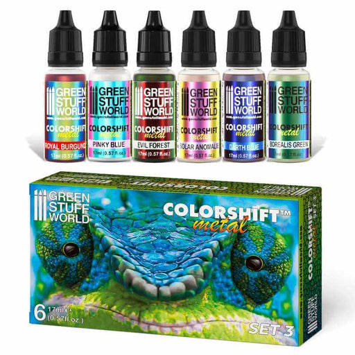 6 bottles of chameleon acrylic paint set no. 3 and box with the colour set.
