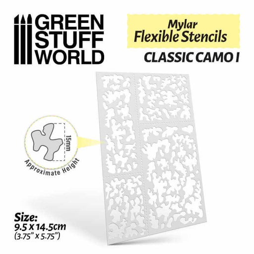 Mylar flexible stencils. Classic camo I. Size: 9.5 x 14.5 cm (3.75'' x 5.75'')