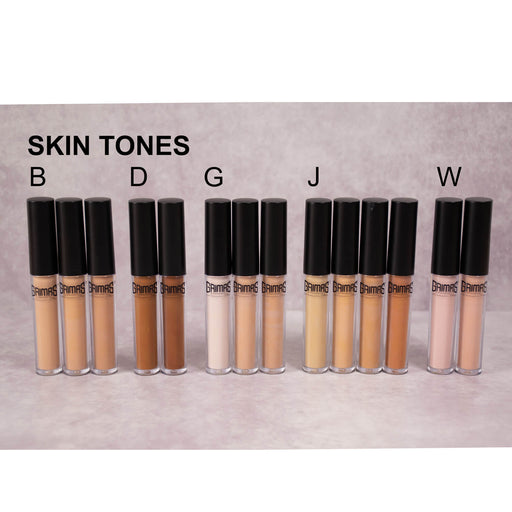 Grimas Concealer skin tones: B, D, G, J and W.