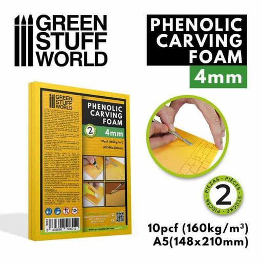 phenolic carving foam 6mm a4 package and example of use. 10 pcf, 160 kg/m3, A5 (148x210mm)