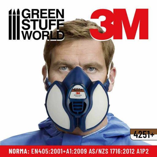 3m respitory mask on a models face. Norma: EN405:2001+A1:2009 AS/NZS 1716:2012 A1P2, 4251+